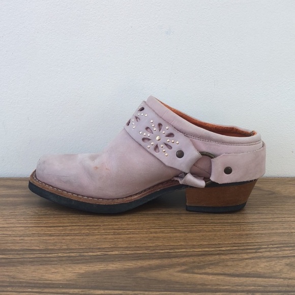 🎀Frye Womens Slip On Western Harness Clogs Mules Light pink laser cut size 6 - Picture 5 of 8